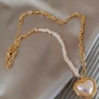 Heart Faux Pearl Pendant Alloy Choker Gold - One Size
