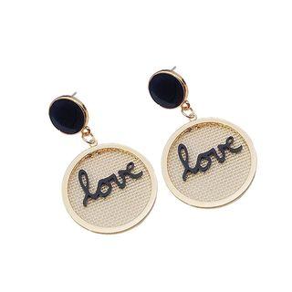 Love Lettering Mesh Dangle Earring A17-13 - Love - Gold & Black - One Size