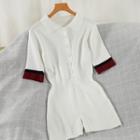 Elbow-sleeve Collared Romper White - One Size
