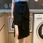 High-waist Lace-up Asymmetric Plain Skirt