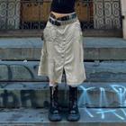 Drawstring Cargo Midi A-line Skirt