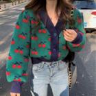 Cherry Jacquard V-neck Knit Cardigan