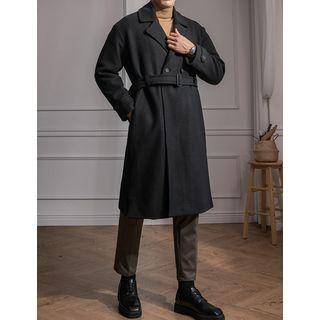 Wool Blend Double-breasted Coat With Belt
