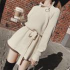 Set: Hoop Half-zip Tie-waist Sweater + Knit Shorts