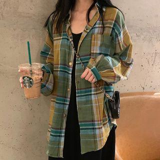 Check Long-sleeve Loose-fit Shirt Shirt - One Size