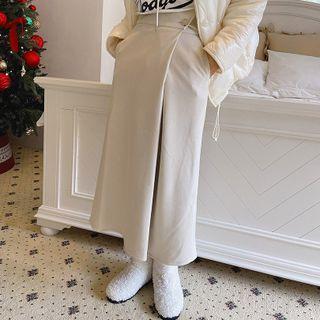 Wrap-front Faux-suede Long Skirt