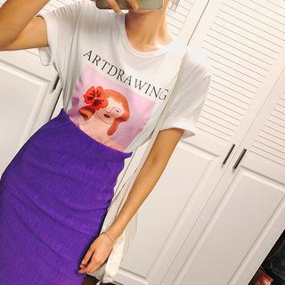 Lettering Illustration Cotton T-shirt