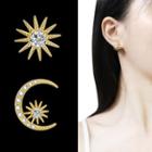 Rhinestone Sun Moon & Star Earring Stud Earring - 1 Pair - Sterling Silver Stud - Gold - One Size
