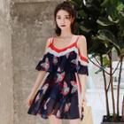 Set: Butterfly Print Bikini + Short-sleeve Cover-up