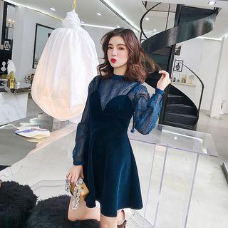 Set: Sheer Long-sleeve Top + Strappy A-line Dress