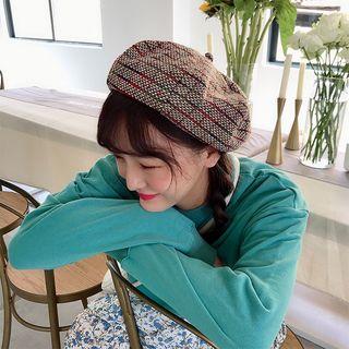 Cotton Blend Plaid Beret Hat