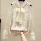 Long-sleeve Bow-neck Lace Top