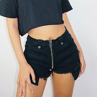 High-waist Zipper-front Denim Shorts