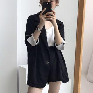 Set: Stripe-cuff Light Blazer + Shorts