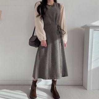 Sleeveless Herringbone Long Wrap Dress