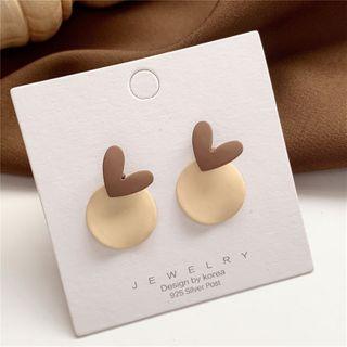 Heart Disc Earring 1 Pair - Ear Studs - One Size