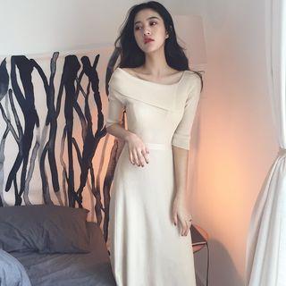 Knitted Elbow-sleeve Dress