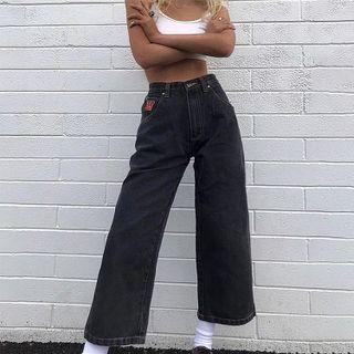 High Waist Embroidery Loose-fit Jeans