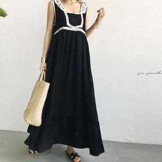 Sleeveless Lace-trim A-line Maxi Dress