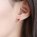 925 Sterling Silver Heart Stud Earring 1 Pair - Heart Earrings - Silver - One Size