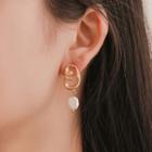 Irregular Alloy Hoop Faux Pearl Dangle Earring 1 Pair - 1970 - 01 - Gold -