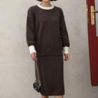Cable-detail Sweater & Midi Knit Skirt Set
