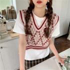Bear Embroidered Knit Sweater Vest Red - One Size