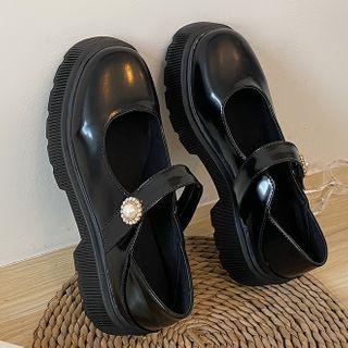 Faux Pearl Faux Leather Mary Jane Shoes