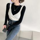 V-neck Knit Top / Mock-neck Plain Top