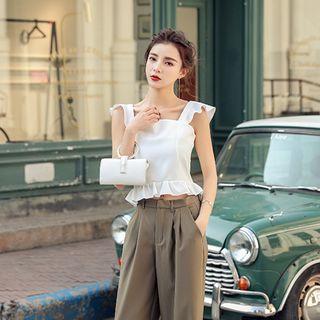Plain Ruffle Trim Sleeveless Cropped Top