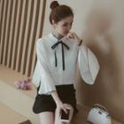 Long-sleeved Stand Collar Pleated Blouse
