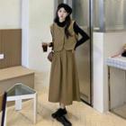 Sleeveless Top / Midi A-line Skirt / Long-sleeve Top
