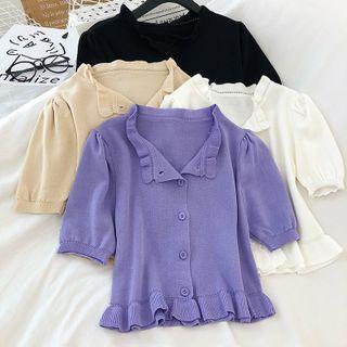 V-neck Short-sleeve Open Knit Top