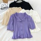 V-neck Short-sleeve Open Knit Top