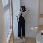 Short-sleeve Lettering T-shirt / Denim Jumper Pants / Set