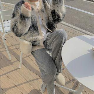 Long-sleeve Tie-dye Knit Cardigan / Corduroy Wide-leg Pants