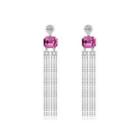 925 Sterling Silver Elegant Fashion Long Tassel Earrings With Pink Austrian Element Crystal Silver - One Size