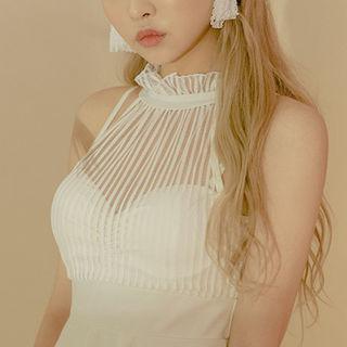 Halter Sheer-panel Flared Swimdress