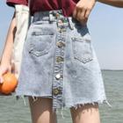 Asymmetrical Waist Mini Denim Skirt