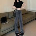 Striped Wide Leg Pants / Short-sleeve Crop Top
