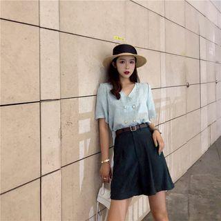 Short-sleeve Double-buttoned Blouse