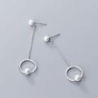 925 Sterling Silver Faux Pearl Hoop Dangle Earring Silver - One Size