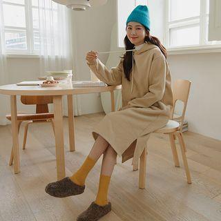 Colored Napped Midi Hoodie Dress