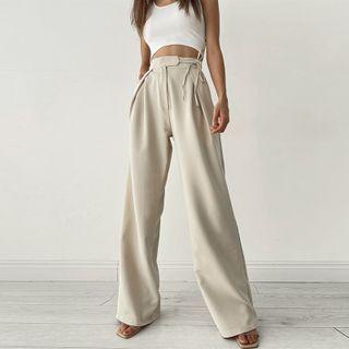High Waist Tie-strap Wide Leg Pants
