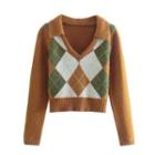 Collared Argyle Cropped Sweater