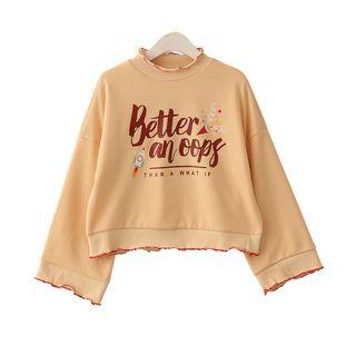 Cropped Ruffle-trim Letter Print Pullover