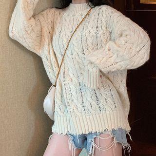 Mock-turtleneck Cable-knit Sweater