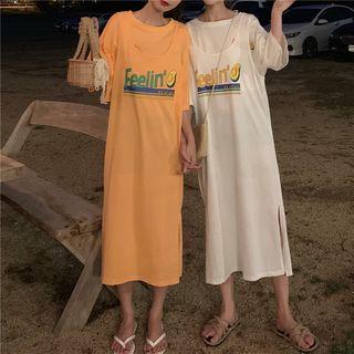 Set: Elbow-sleeve T-shirt + Printed Midi Tank Dress