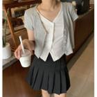Short-sleeve Mock Two-piece T-shirt Gray - One Size