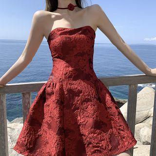 Strapless Floral Lace Mini Dress